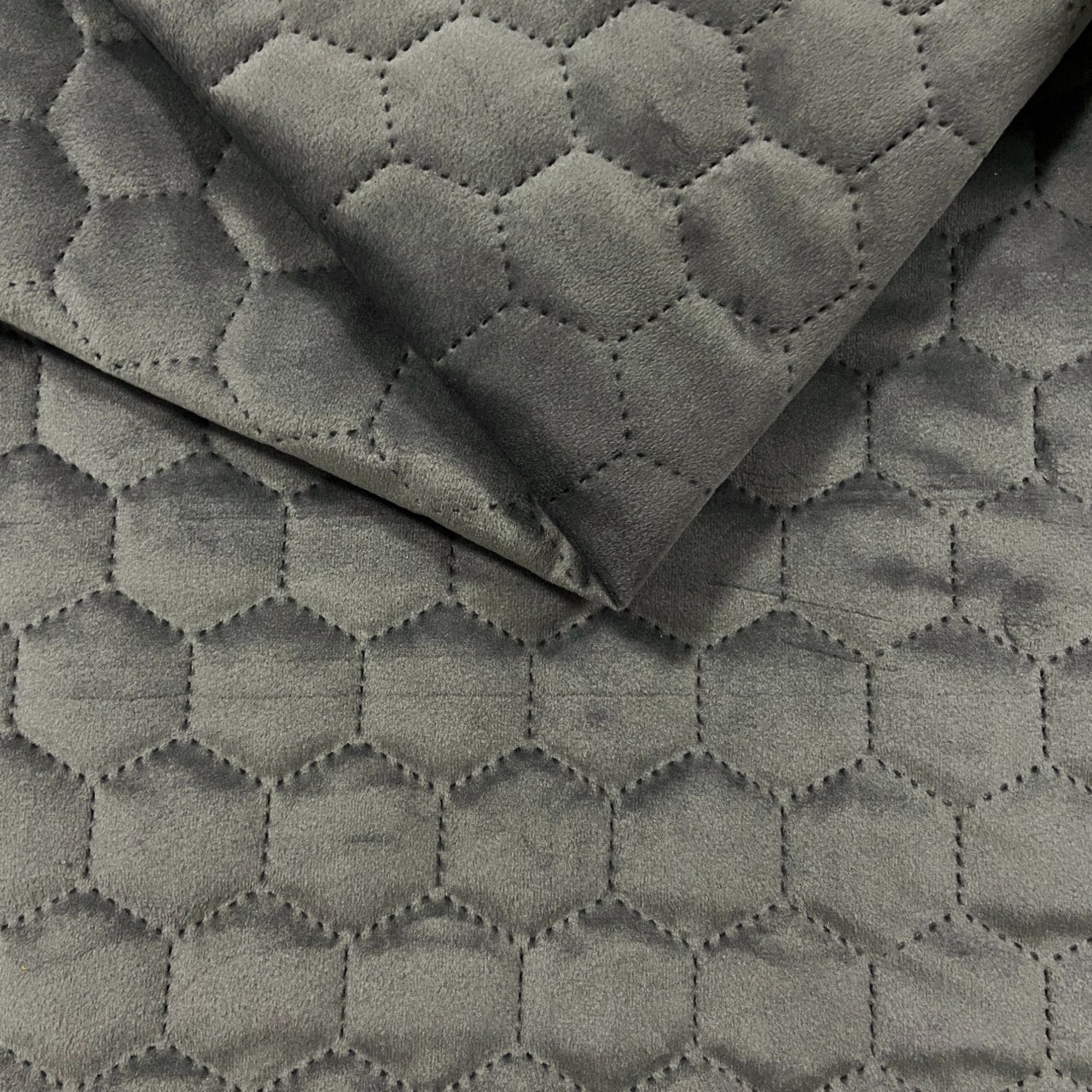 Upholstery Fabric Quilted Velour Hexagon - Anthracite